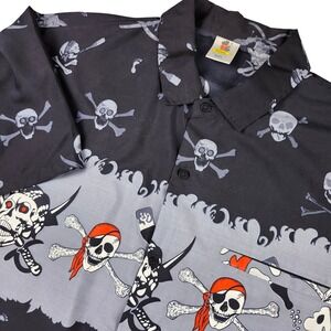Rima Beachworld Caribbean Shirt Mens XXL Black Pirate Skull Crossbones Tropical